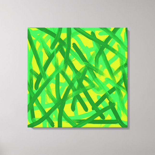 Lime Green Brush Strokes Canvas Wall Art (Front)