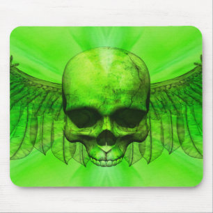 Lime Green Burst Winged Skull Mouse Pad