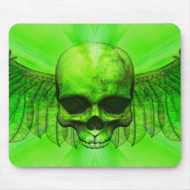 Lime Green Burst Winged Skull Mouse Pad (Front)