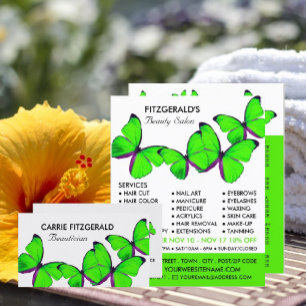 Lime Green Butterflies, Beautician Business Card