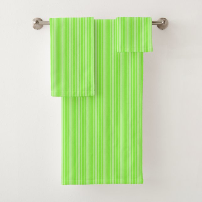 Lime green candy stripes bath towel set (Insitu)