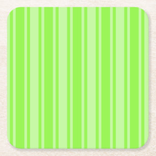 Lime green candy stripes square paper coaster