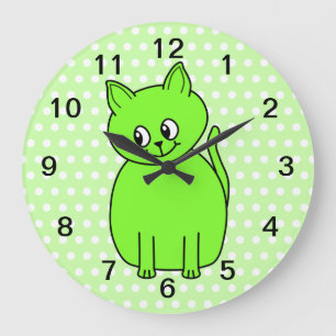 Lime Green Cat. Large Clock