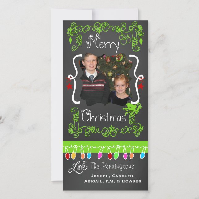 Lime Green Chalkboard Joyeux Carte photo de Noël (Devant)
