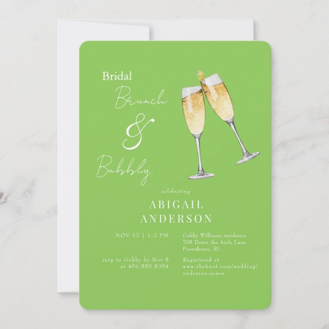 Lime Green Champagne Bridal Brunch Shower  Invitation (Front)