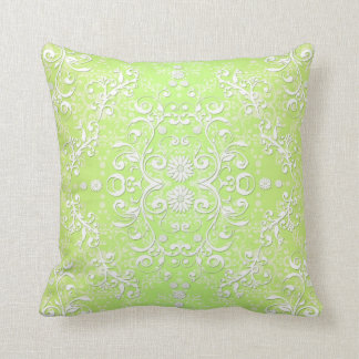 Lime Green Chartreuse Floral Damask Throw Pillow