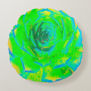 Lime Green Chartreuse Succulent Sedum Rosette Round Pillow