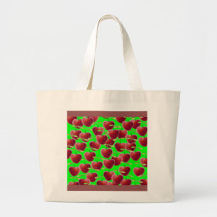 Lime Green Cherry Splash Large Tote Bag