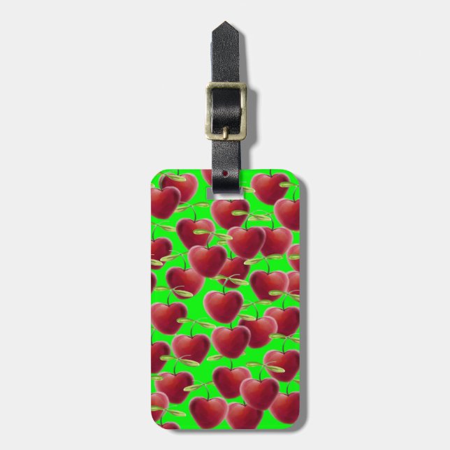 Lime Green Cherry Splash Luggage Tag (Front Vertical)