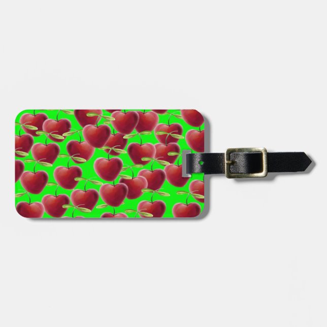 Lime Green Cherry Splash Luggage Tag (Front Horizontal)