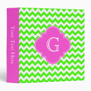 Lime Green Chevron Hot Pink Quatrefoil Monogram Binder