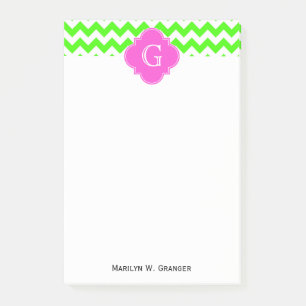 Lime Green Chevron Hot Pink Quatrefoil Monogram Post-it Notes