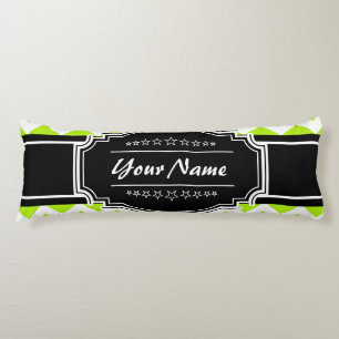 Lime Green Chevron with Black Personalized Name Body Pillow