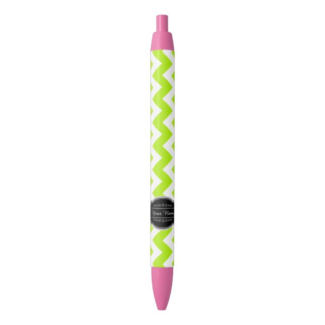 Lime Green Chevron with Black Personalized Name Ink Pen (Front Vertical)