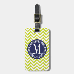Lime Green Chevron Zigzag Personalized Monogram Luggage Tag