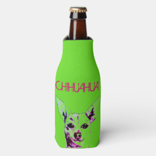 Lime Green Chihuahua Themed Bottle Cooler