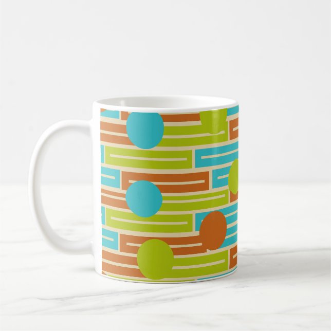 Lime Green, Cinnamon Brown, Turquoise Rectangles C Coffee Mug (Left)