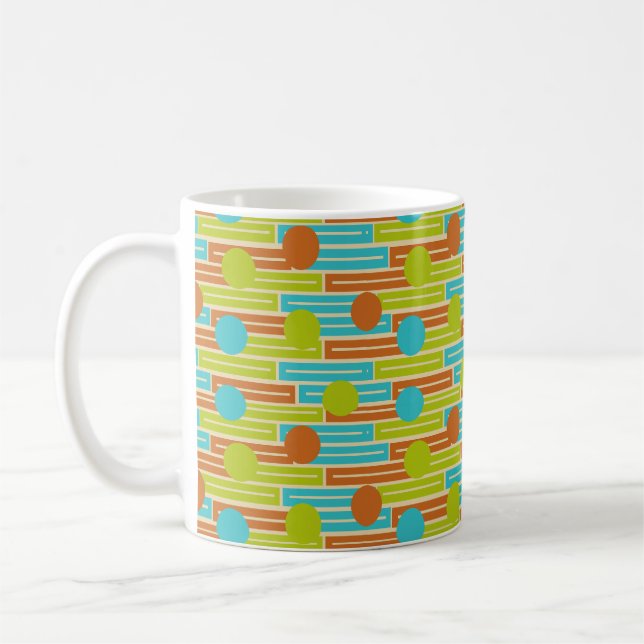 Lime Green, Cinnamon Brown, Turquoise Rectangles Coffee Mug (Left)