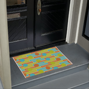 Lime Green, Cinnamon Brown, Turquoise Rectangles Doormat