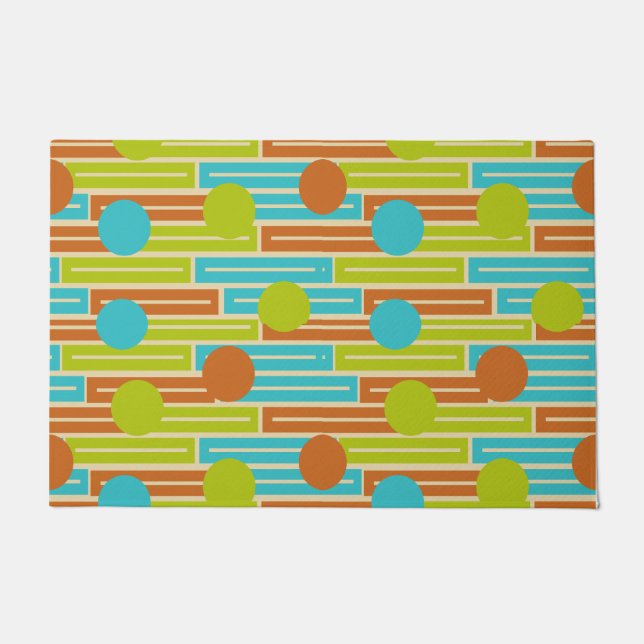 Lime Green, Cinnamon Brown, Turquoise Rectangles Doormat (Front)