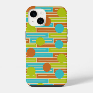 Lime Green, Cinnamon Brown, Turquoise Rectangles iPhone 14 Case