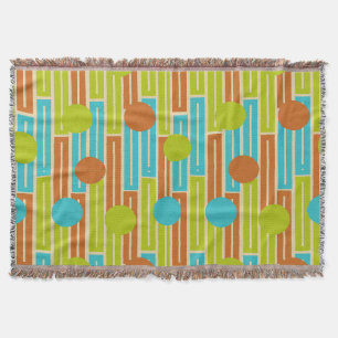 Lime Green, Cinnamon Brown, Turquoise Rectangles Throw Blanket