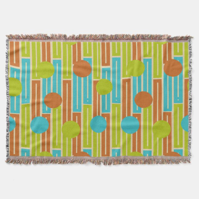 Lime Green, Cinnamon Brown, Turquoise Rectangles Throw Blanket (Front)