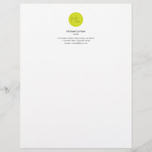 Lime Green Circle Monogram Top Letterhead
