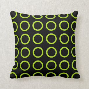 Lime Green Circles Black Throw Pillow