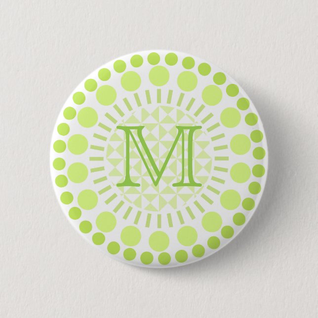 Lime green Circles Customisable Monogram Badge 2 Inch Round Button (Front)
