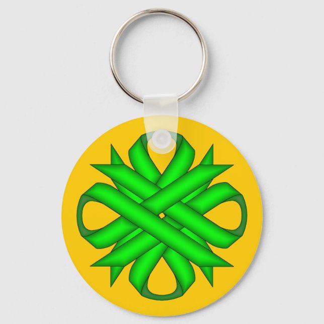Lime Green Clover Ribbon by Kenneth Yoncich Keychain (Front)
