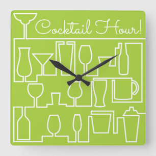 Lime green cocktail party square wall clock