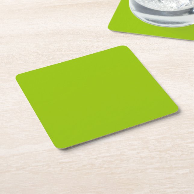 Lime Green Colour Customize This! Square Paper Coaster (Angled)