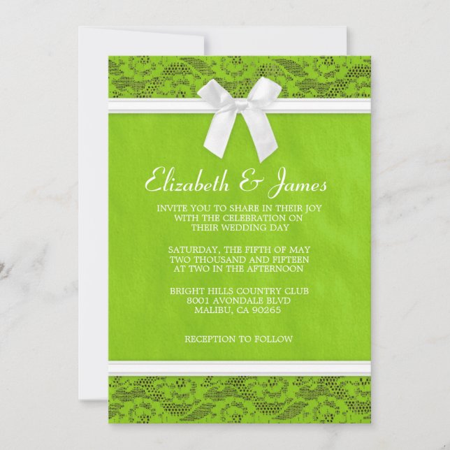 Lime Green Country Lace Wedding Invitations (Front)