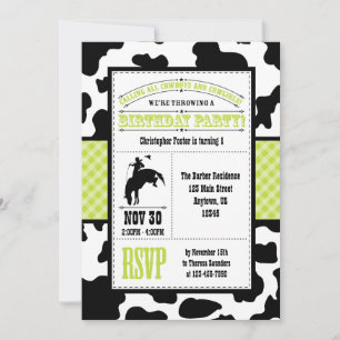 Lime Green Cowhide Cowboy Birthday Invitation