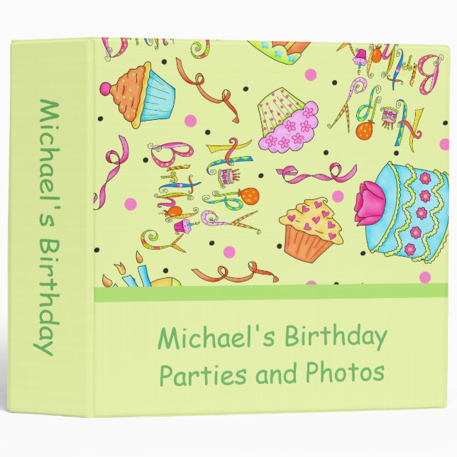 Lime Green Cupcakes Cakes Custom Birthday Album Binder (Front/Spine)