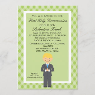 Lime Green Cute First  Communion Boy Invitation
