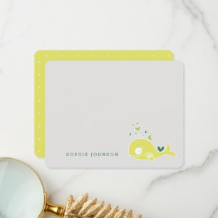Lime Green Cute Pregnant Mommy Whale Baby Shower Thank You Card