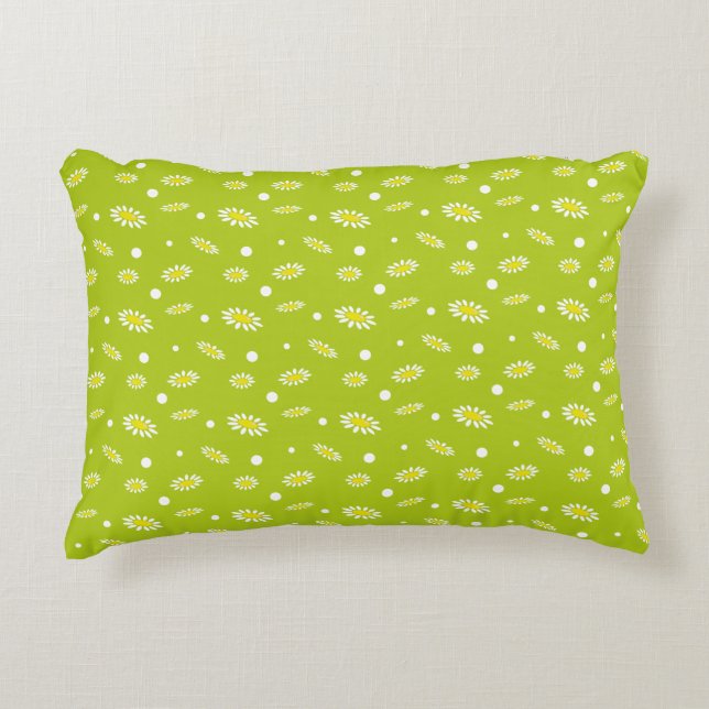 Lime Green Daisy Polka Dot Retro Spring Pattern Accent Pillow (Front)