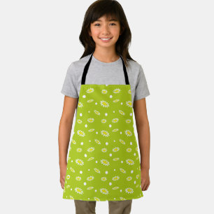 Lime Green Daisy Polka Dot Retro Spring Pattern Apron