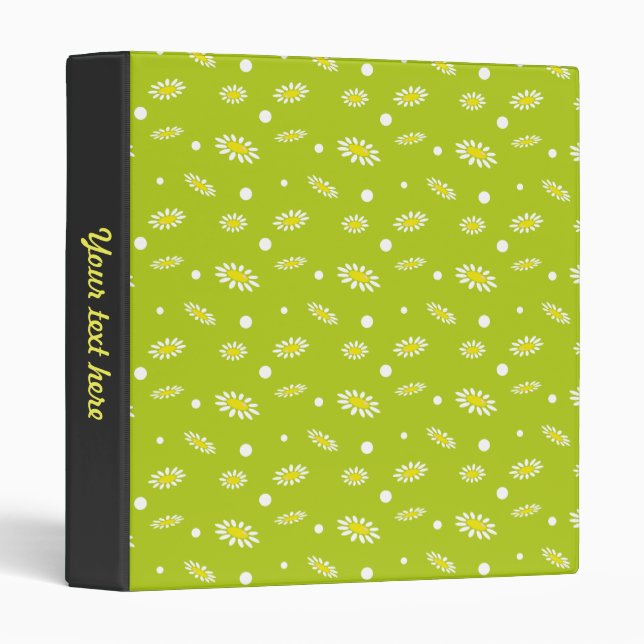 Lime Green Daisy Polka Dot Retro Spring Pattern Binder (Front/Spine)