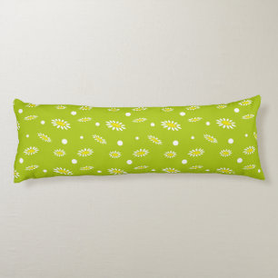 Lime Green Daisy Polka Dot Retro Spring Pattern Body Pillow