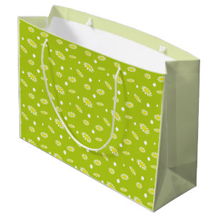 Lime Green Daisy Polka Dot Retro Spring Pattern Large Gift Bag