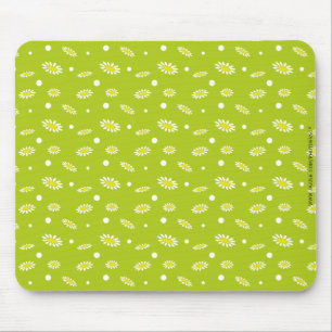 Lime Green Daisy Polka Dot Retro Spring Pattern Mouse Pad