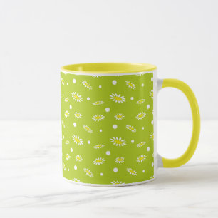 Lime Green Daisy Polka Dot Retro Spring Pattern Mug