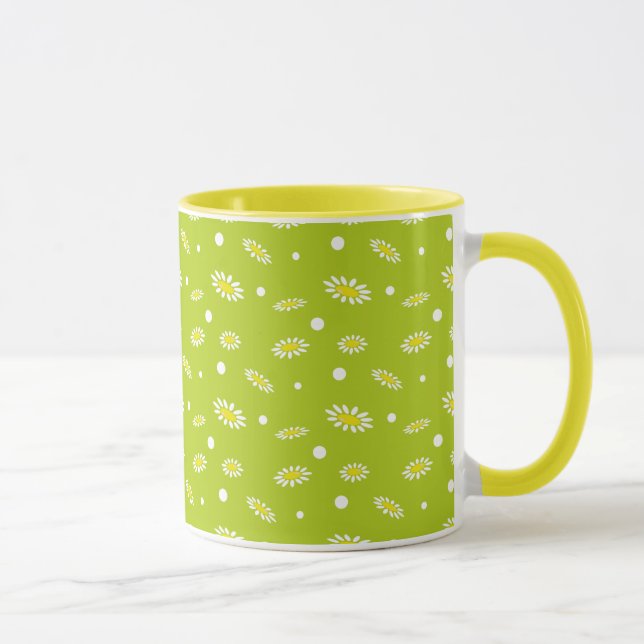Lime Green Daisy Polka Dot Retro Spring Pattern Mug (Right)
