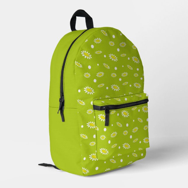 Lime Green Daisy Polka Dot Retro Spring Pattern Printed Backpack (Back Corner Left)