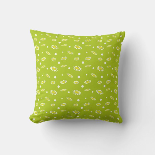 Lime Green Daisy Polka Dot Retro Spring Pattern Throw Pillow (Front)