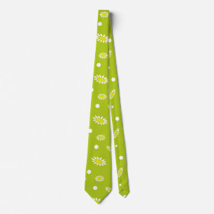 Lime Green Daisy Polka Dot Retro Spring Pattern Tie