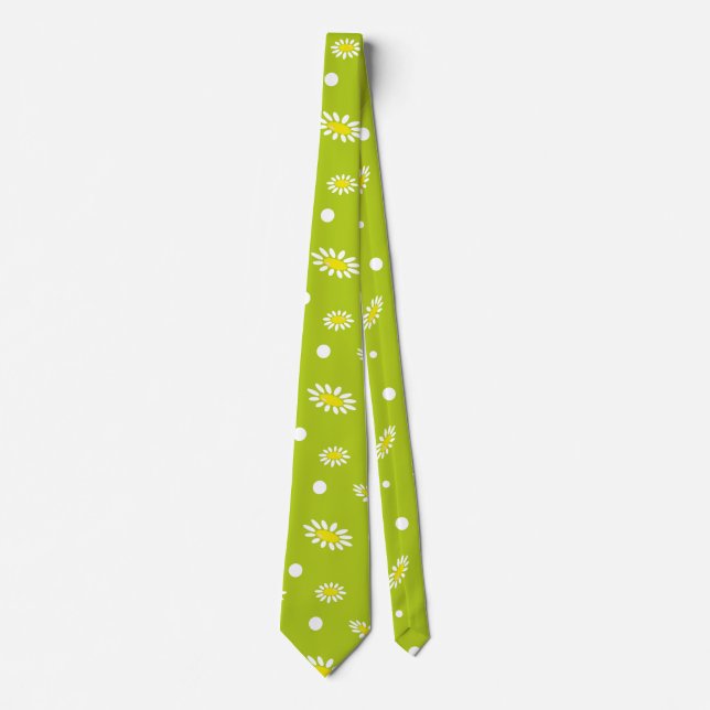 Lime Green Daisy Polka Dot Retro Spring Pattern Tie (Front)